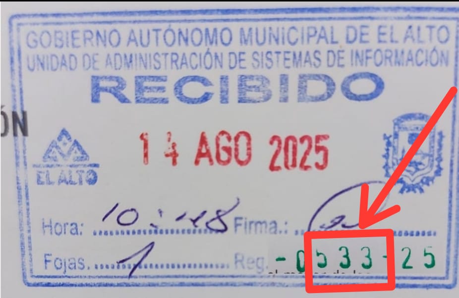Ejemplo del número de recepción en el comprobante